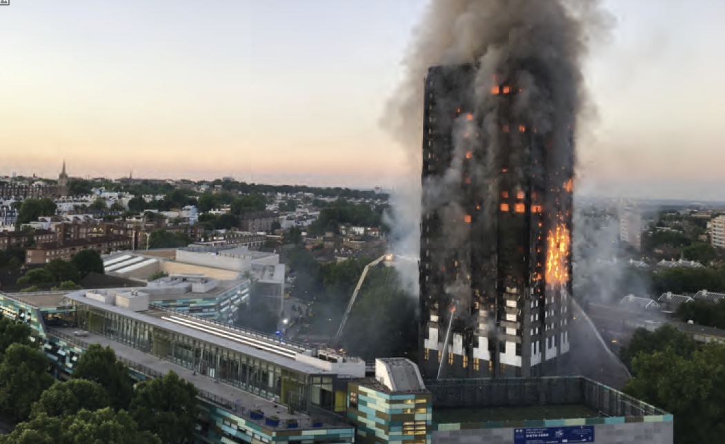 Image of the Grenfell Tower engulfed in flames